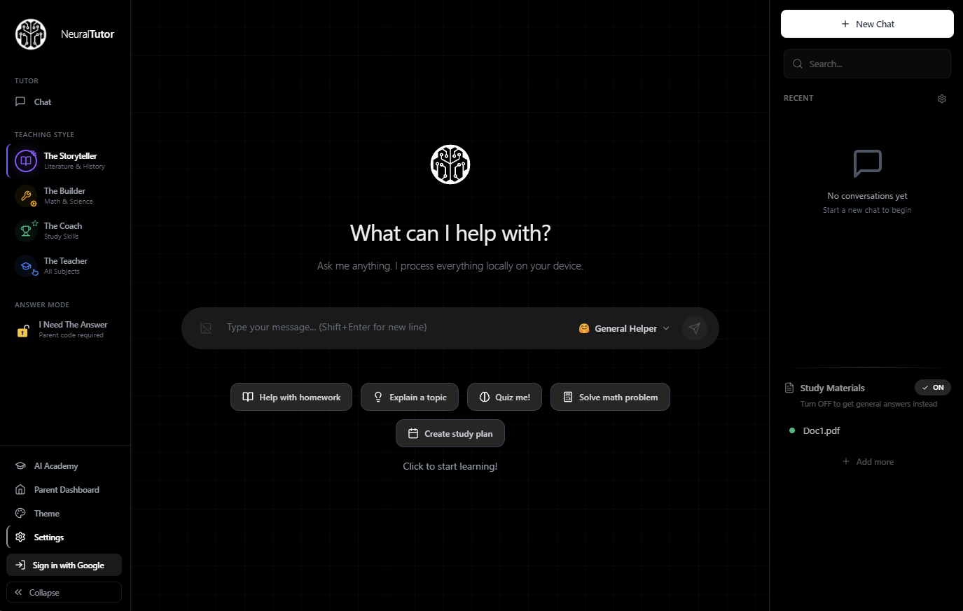 NeuralTutor Dark Mode